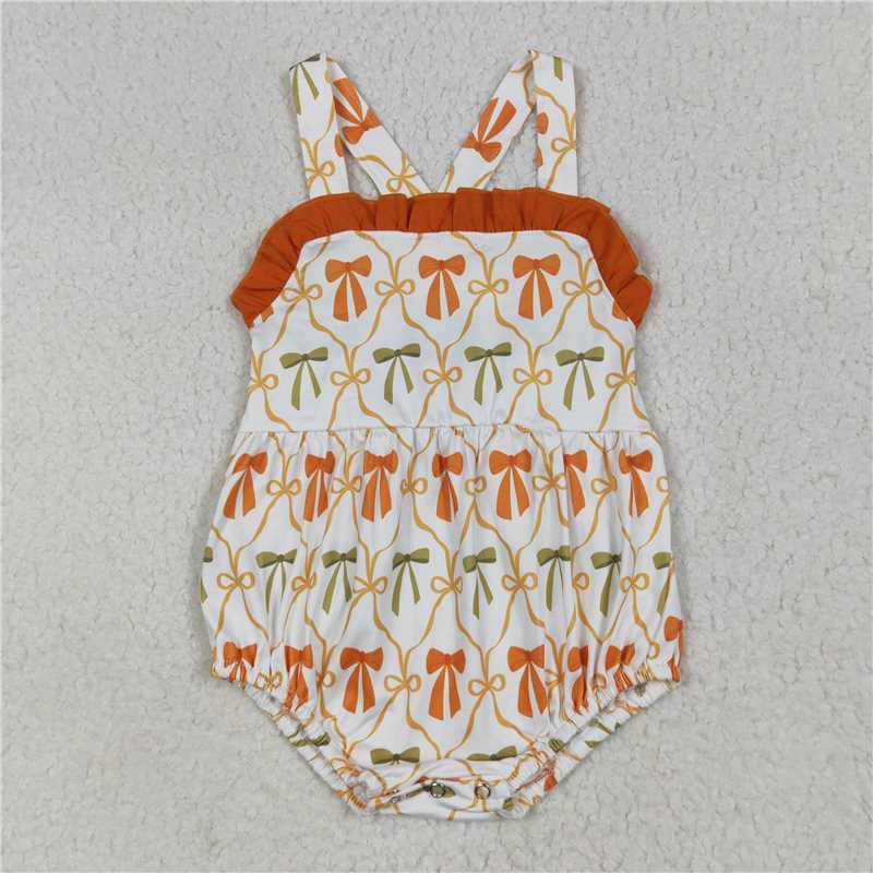 7.8  SR3148 Orange green bow pattern lace vest jumpsuit