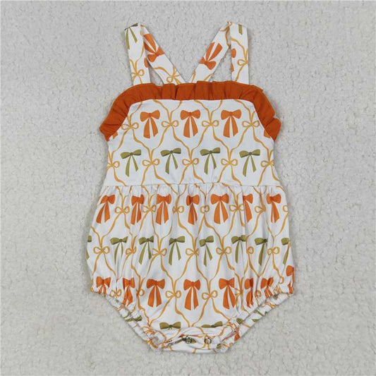 7.8  SR3148 Orange green bow pattern lace vest jumpsuit