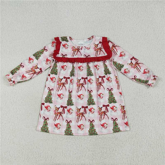 7.24 GLD1092 Santa Claus bow pattern deer red lace pink plaid long-sleeved dress
