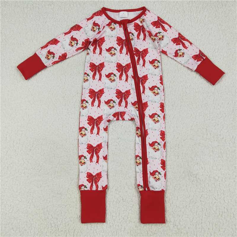 6.23 LR2223 Santa Claus red bow pattern zip-up long-sleeved jumpsuit