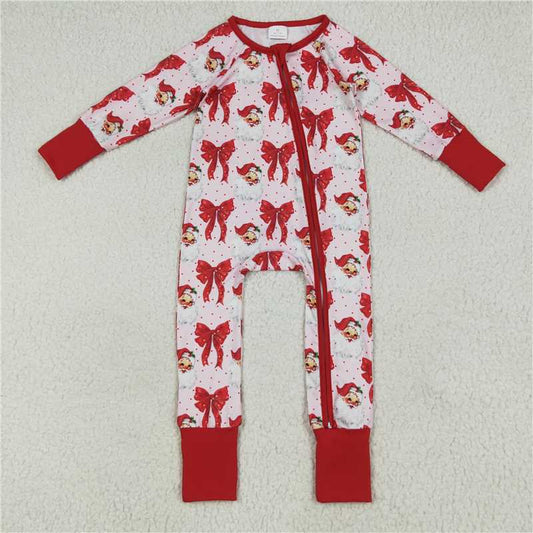 6.23 LR2223 Santa Claus red bow pattern zip-up long-sleeved jumpsuit