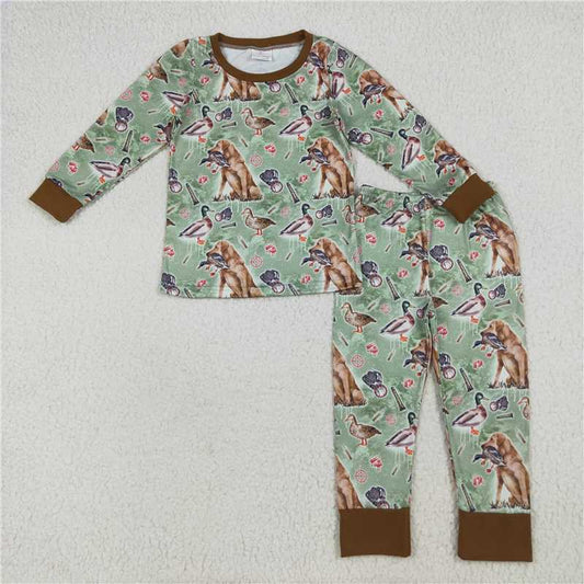7.25 BLP1070 Duck Puppy Brown Green Long Sleeve Long Pants Pajama Set