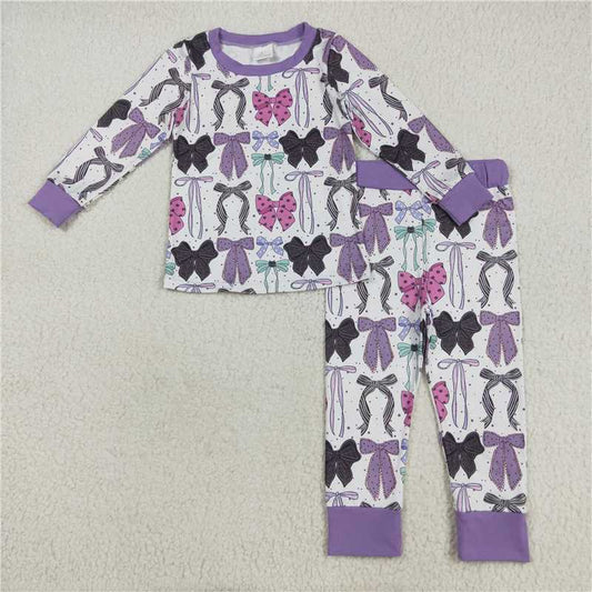 7.24 GLP2533 Halloween bow pattern purple long-sleeved trousers pajama set