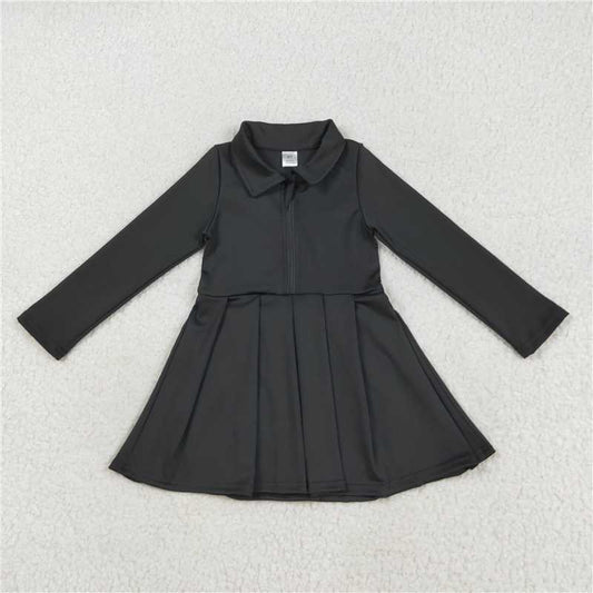 7.24  GLD1150 Solid black zipper long sleeve yoga dress