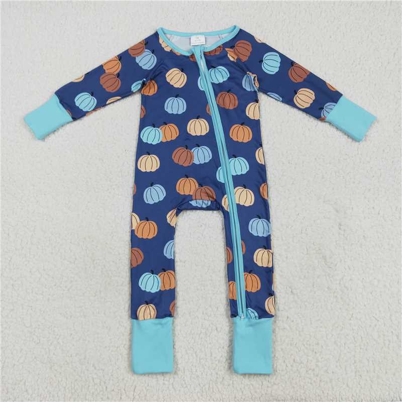 7.25  LR2364 Pumpkin blue zip-up long-sleeved jumpsuit