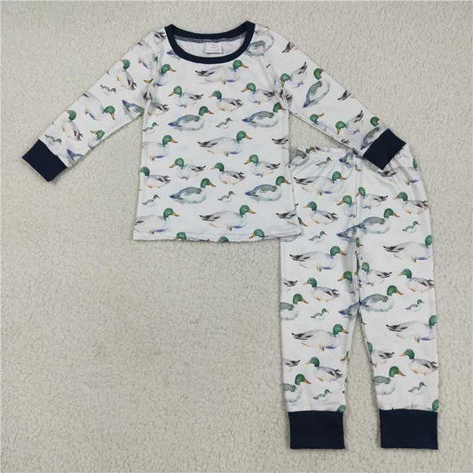 7.25  BLP1121 Duck blue and white long-sleeved and long-pants pajama set