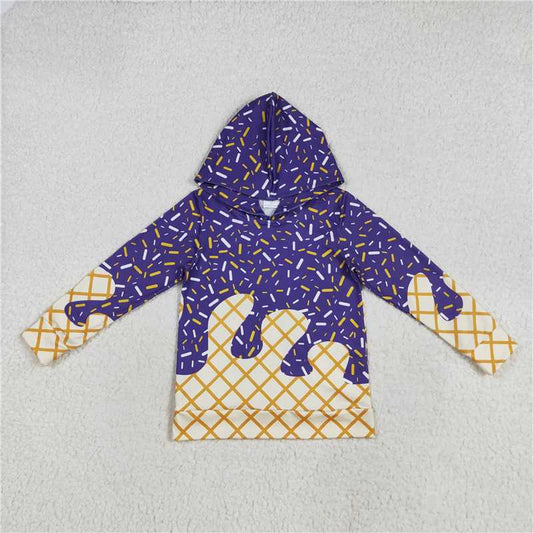X830 BT1276 Waffle Ice Cream Purple Hooded Long-Sleeved Top