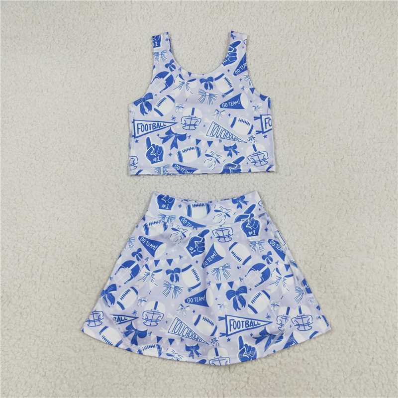 8.8 GSD2688 Football flared blue bow pattern sleeveless skirt yoga set