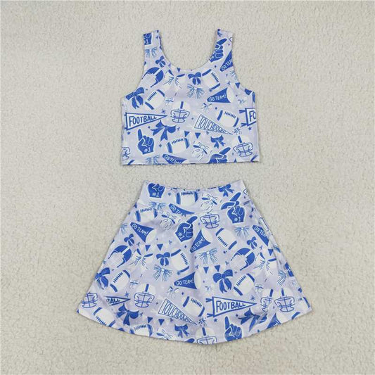 8.8 GSD2688 Football flared blue bow pattern sleeveless skirt yoga set