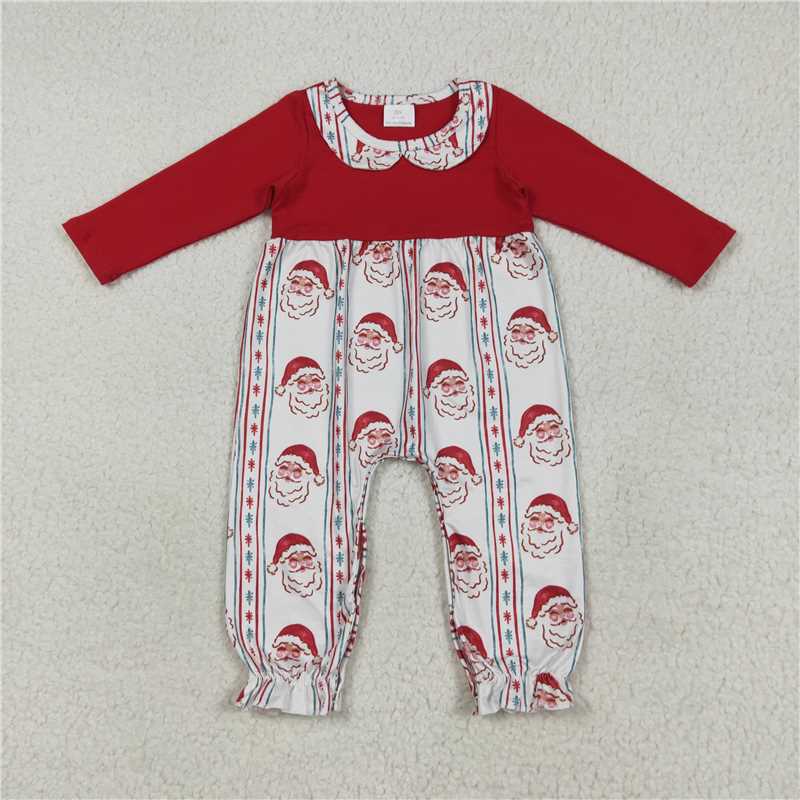 8.7 LR2331 Red long-sleeved bodysuit with Santa Claus stripes and a doll collar