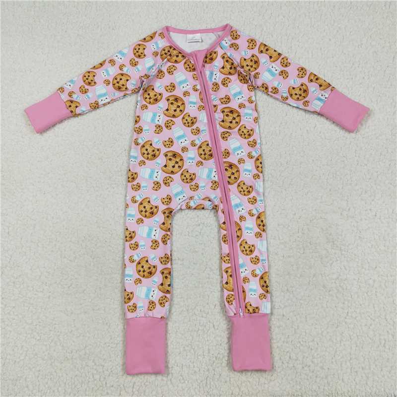7.25  LR2398 Biscuit milk pink zip-up long-sleeved jumpsuit