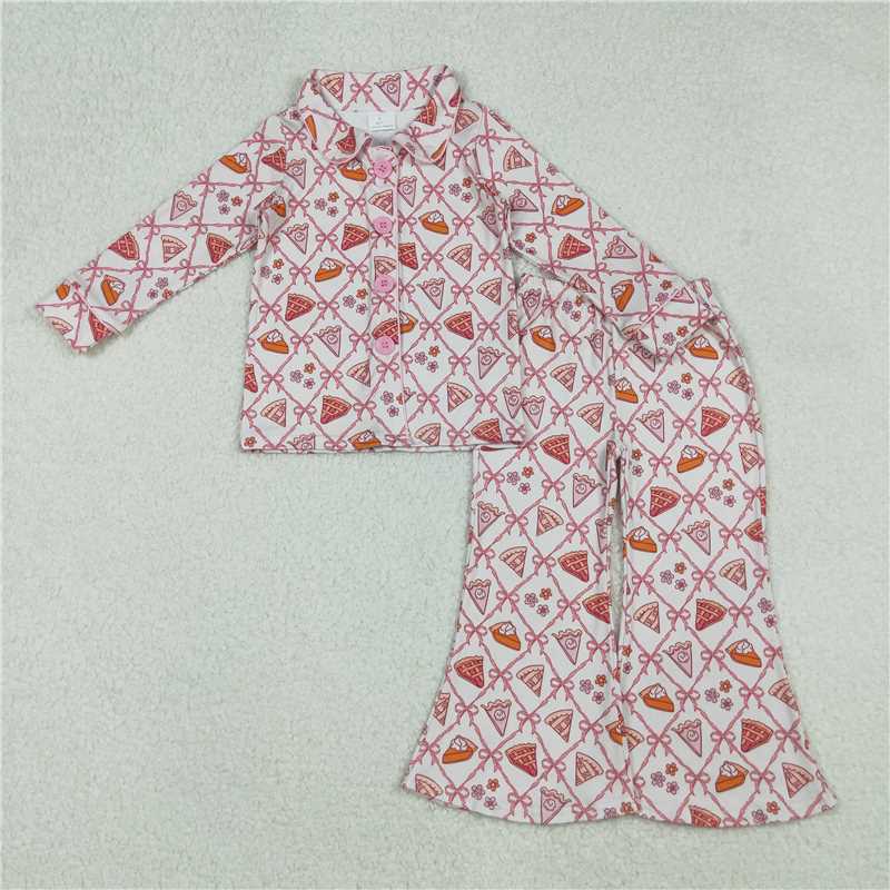 X106  GLP2738 White long-sleeved and long-pants pajama set with cake, flower, and bow pattern