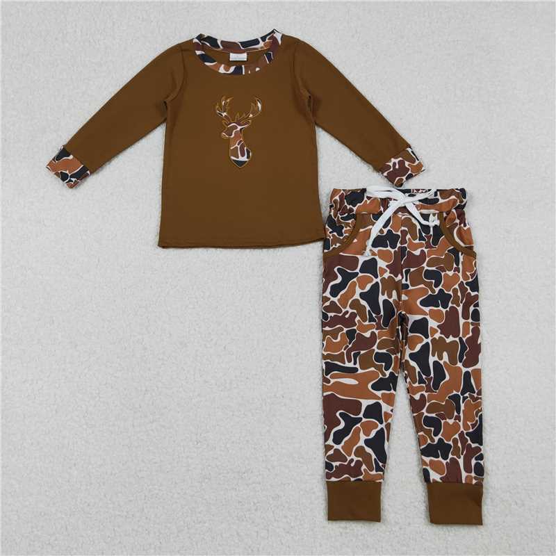 X10.11  BLP1078 Embroidered camouflage elk brown long-sleeved pant set