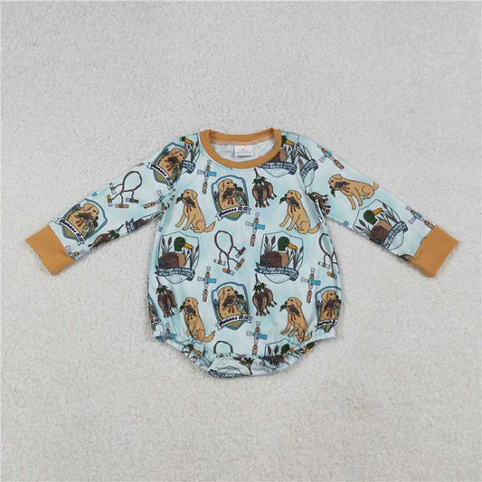 X10.13  LR2439 Duck and Puppy Brown-Green Long-Sleeved Bodysuit