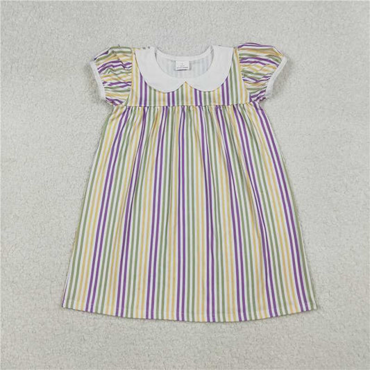 X926 GSD1571 Carnival Striped White Short-Sleeved Dress with Doll Collar