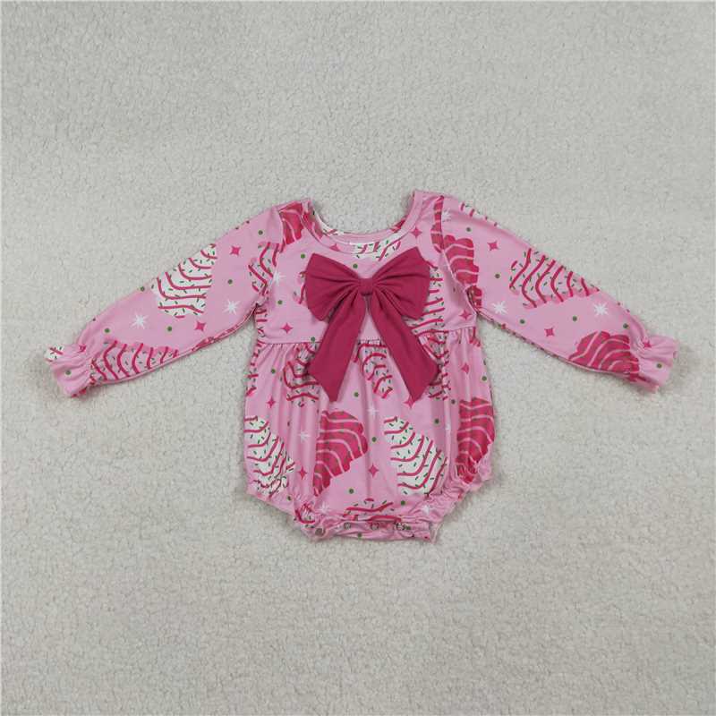 X107 LR2586 Christmas tree rose red bow pink long-sleeved bodysuit