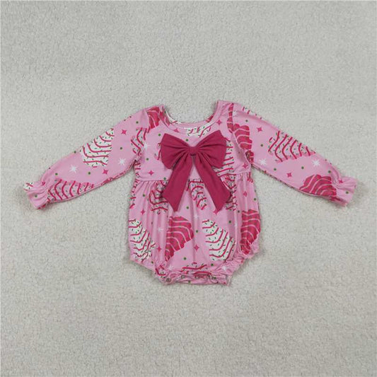 X107 LR2586 Christmas tree rose red bow pink long-sleeved bodysuit