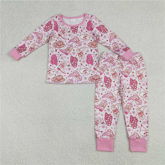 X12.25  GLP3085 Yeehaw Cowboy Hat Boots Star Pink Long-Sleeved Pants Pajama Set