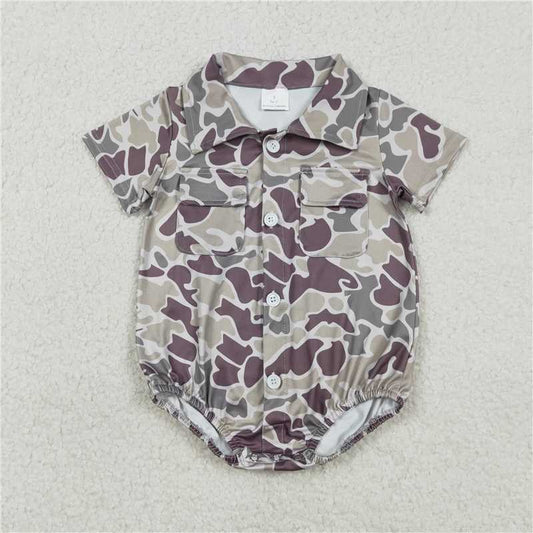 X1.2 SR3652 Camouflage Pocket Button Collar Short-Sleeve Jumpsuit