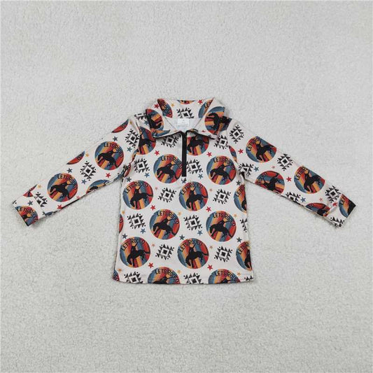 X12.31 BT1598 Rodeo Geometric Equestrian Star Zipper Long-Sleeve Top