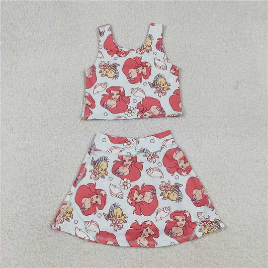 X12.29  GSD3231 Mermaid Princess Blue Vest Skirt Yoga Set
