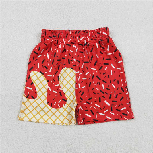 X1.6  SS0776 Red Long Shorts with Waffle Ice Cream Design
