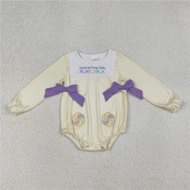 LR2770 Embroidered Sweet as King Cake Striped Long-Sleeved Jumpsuit