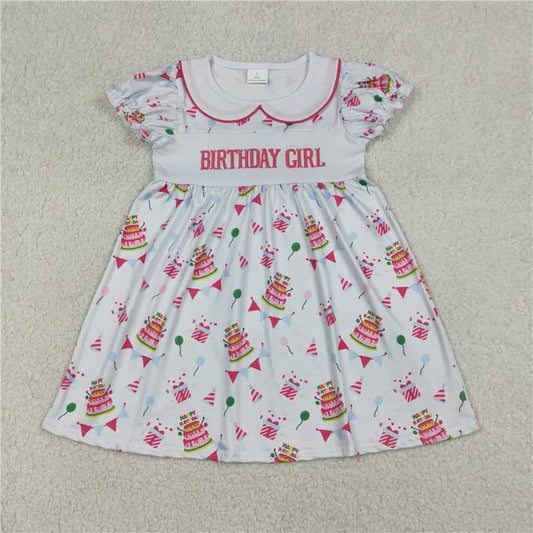 X1.7  GSD2854 Embroidered Birthday Girl Short-Sleeve Dress with Balloon Collar