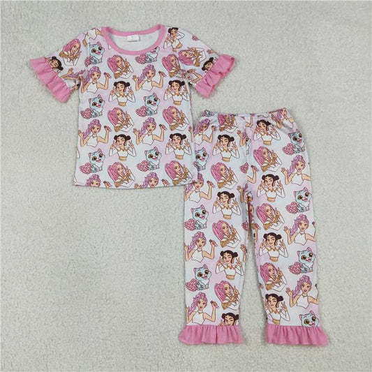 X1.7  GSPO2248 Kpop Heart-Shaped Disco Pants Pink Lace Short-Sleeved Pajama Set