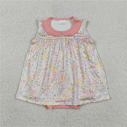 X1.9 SR3628 Floral Print Sleeveless Vest Jumpsuit with Peter Pan Collar
