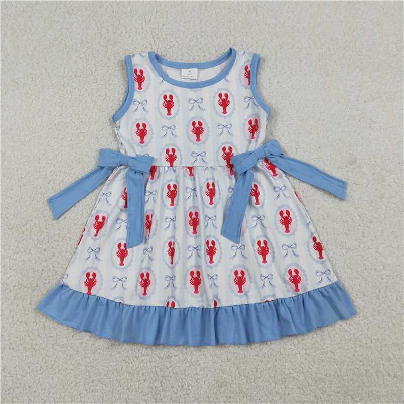X1.17  GSD3448 Blue Sleeveless Dress with Lobster and Bow Pattern Lace Trim