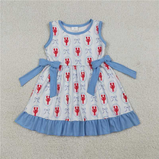 X1.17  GSD3448 Blue Sleeveless Dress with Lobster and Bow Pattern Lace Trim