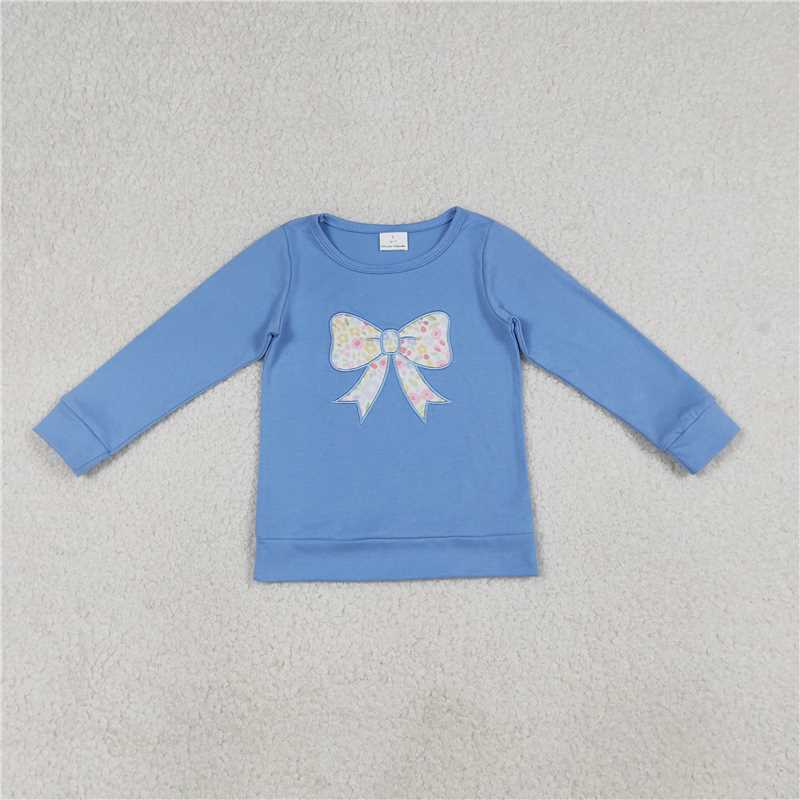 X1.8  GT1538 Embroidered Floral Pattern Blue Long-Sleeved Top