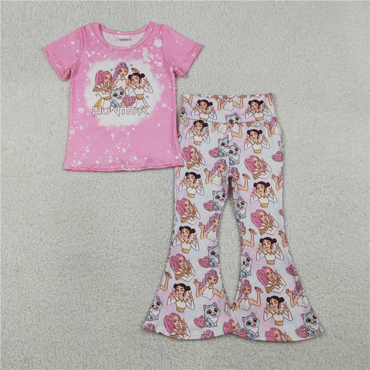 X1.17  GSPO2247 Kpop Heart-Shaped Disco Pink Short-Sleeve T-Shirt and Pants Set