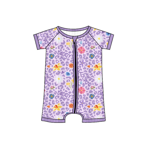 7.15Preorder (moq 5)Baby Girls Long Sleeves Lavender Short Sleeves Daddy's Girls Flowers Zipper Romper