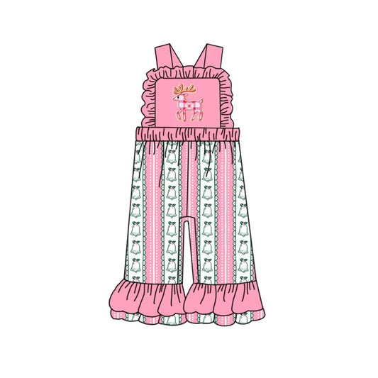 7.11Preorder (moq 5)Baby Girls Pink Strap Plaid Deer Flowers Stripes Ruffle Pants Jumpsuits