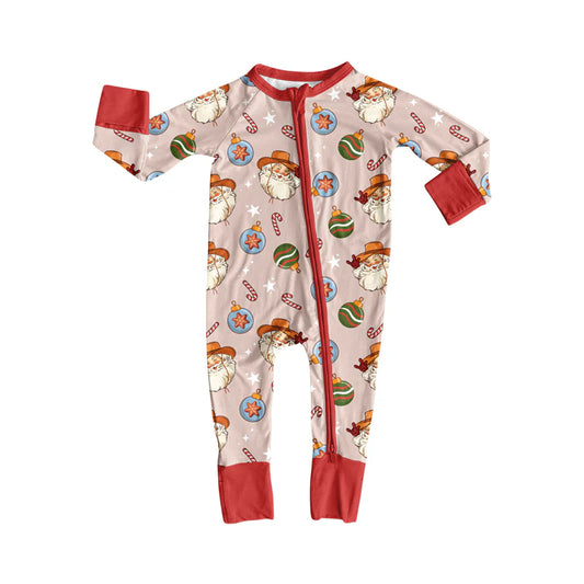8.12Preorder(moq 5)Baby Boys Western Santa Disco Cowboys Rodeo Zipper Footie Rompers