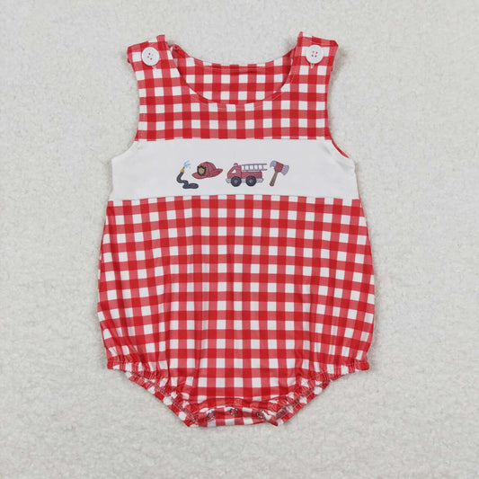 SR1174 Fire truck red and white plaid vest jumpsuit