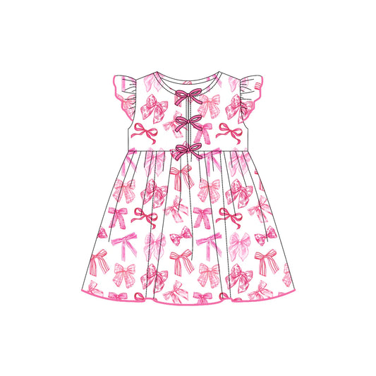 7.21Preorder (moq 5)Baby Girls Flutter Sleeves Pink Bows Plaid Knee Length Dresses