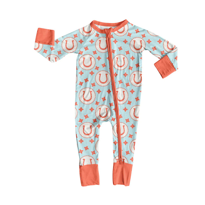 X8.14Baby Boys Western Rodeo Stars Zipper Footie Rompers