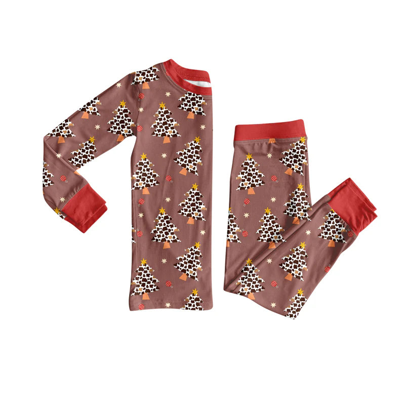 8.12Preorder(moq 5) Baby Girls Christmas Leopard Trees Top Pants Lounge Wear Pajamas Sets