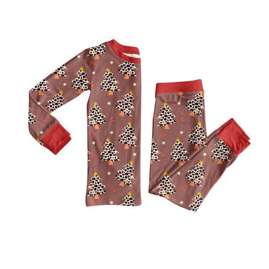 8.12Preorder(moq 5) Baby Girls Christmas Leopard Trees Top Pants Lounge Wear Pajamas Sets