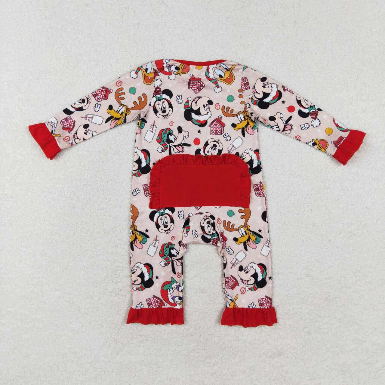 LR1334 Mickey Donald Duck Christmas red lace zipper long sleeve jumpsuit