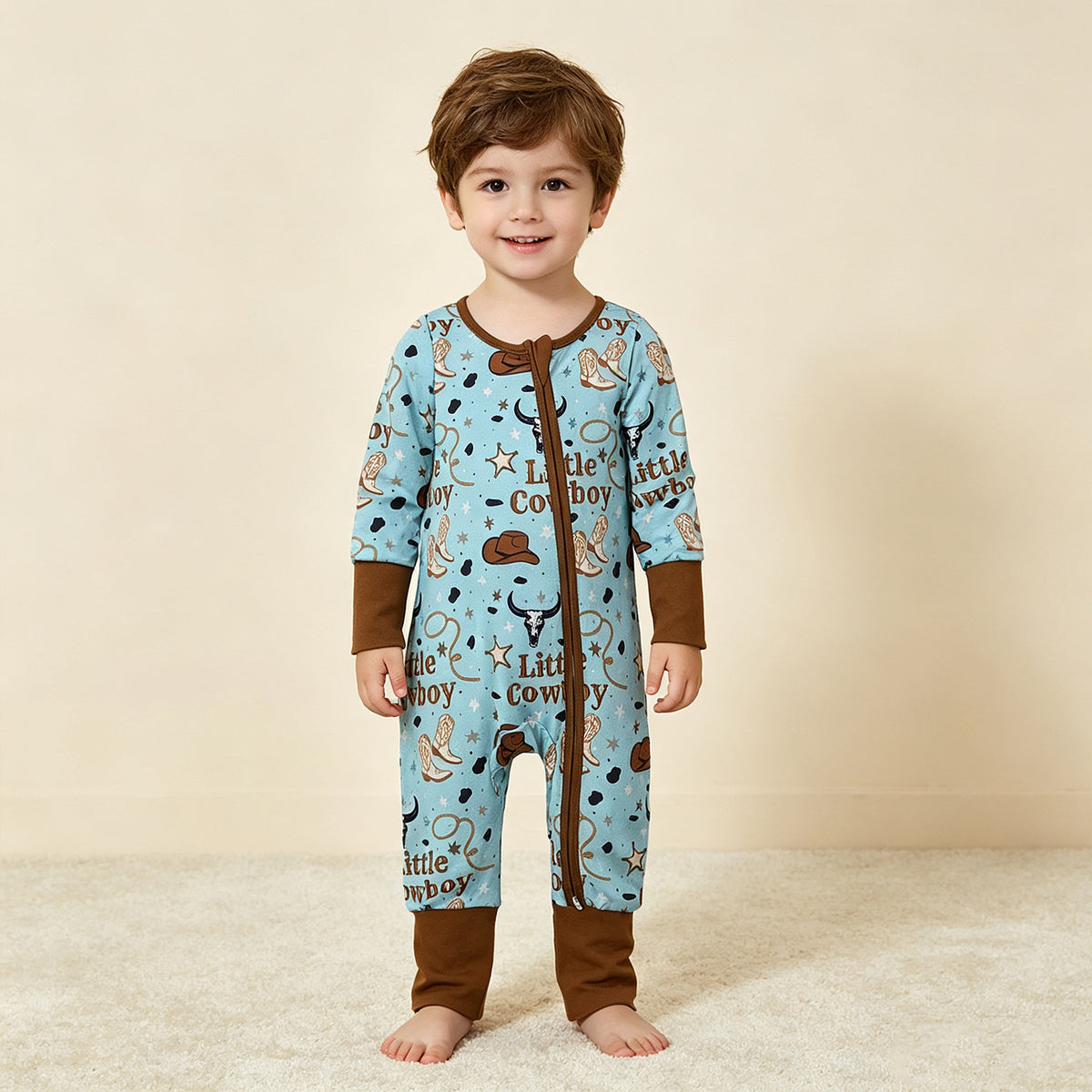 NEW RTS NO MOQ milk silk LR3124 Baby Girls Little Cowboys Boots Western Two Way Zip Convertible Rompers