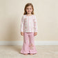 NEW RTS NO MOQ milk silk GLP3540 Baby Girls Pink Gingerbread Candy Cane Bow Print Long Sleeve Top Pink Flare Bell Bottom Pants Christmas Outfit