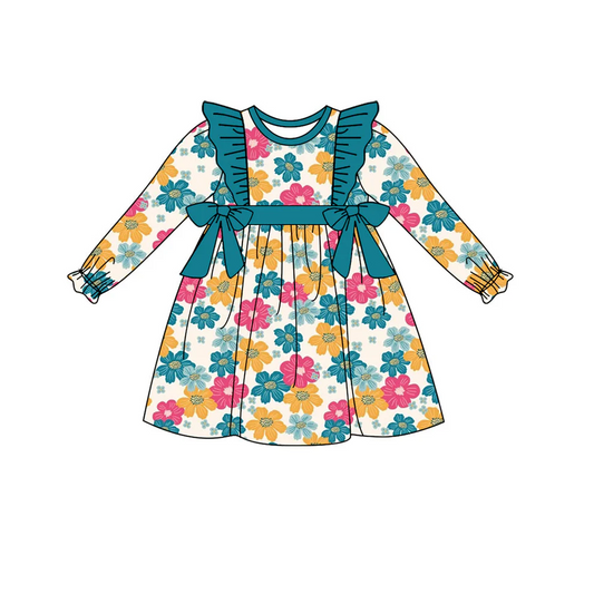 5.20 Flower blue long-sleeved dress