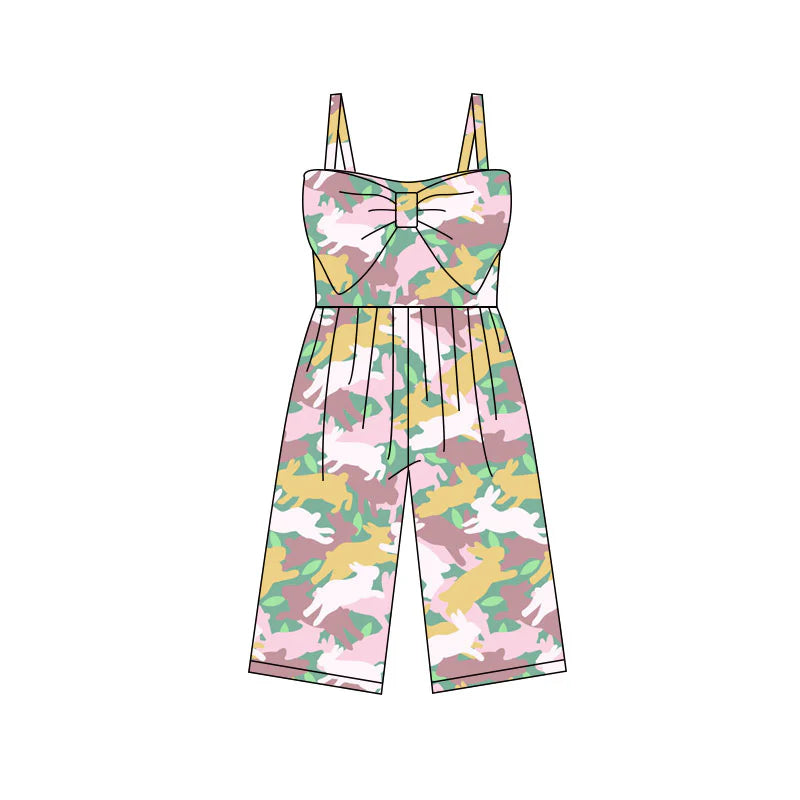 X11.25Preorder (moq 5)Baby Girls Strap Colorful Rabbits Camo Easter Pants Jumpsuits