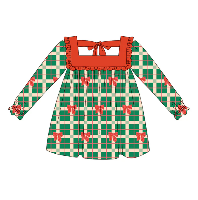 5.20 Green plaid long-sleeved dress