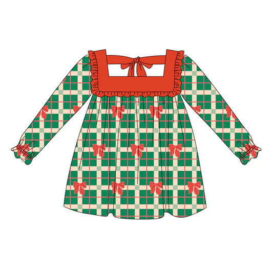 5.20 Green plaid long-sleeved dress