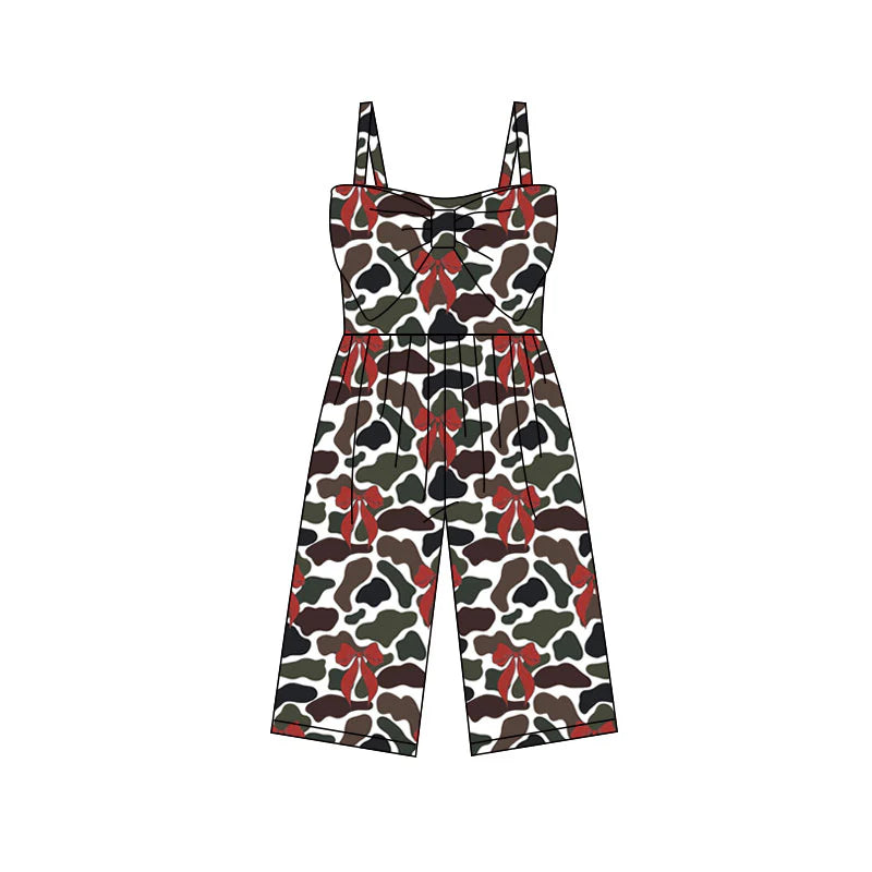 X11.25Preorder (moq 5)Baby Girls Southern Dark Brown Camo Bows Easter Pants Jumpsuits